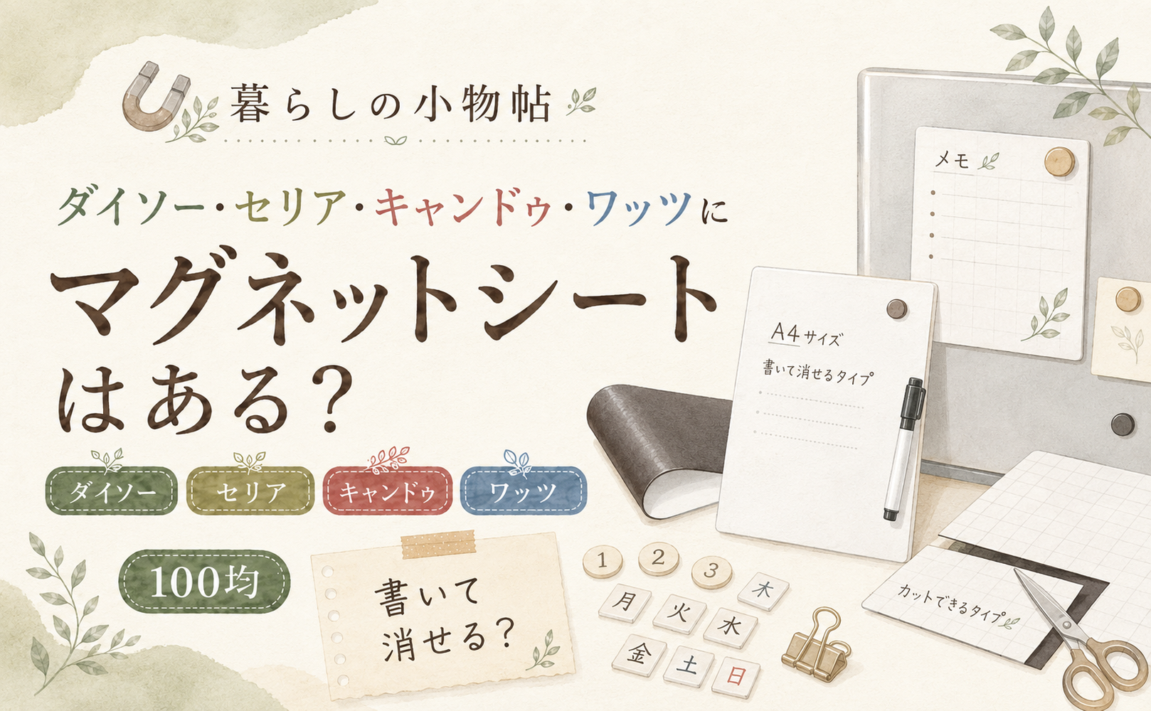マグネットシートは100均で売ってる?ダイソー・キャンドゥ・ワッツの販売状況