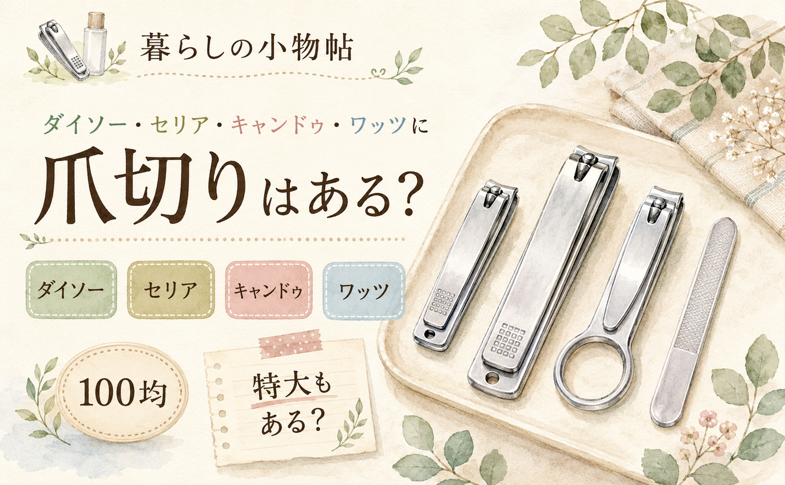 爪切りは100均で売ってる？ダイソー・キャンドゥ・ワッツの販売状況