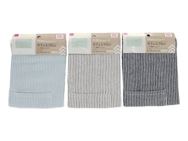 ダイソーのカフェエプロン インド綿混 ヒッコリー(220円)の商品画像