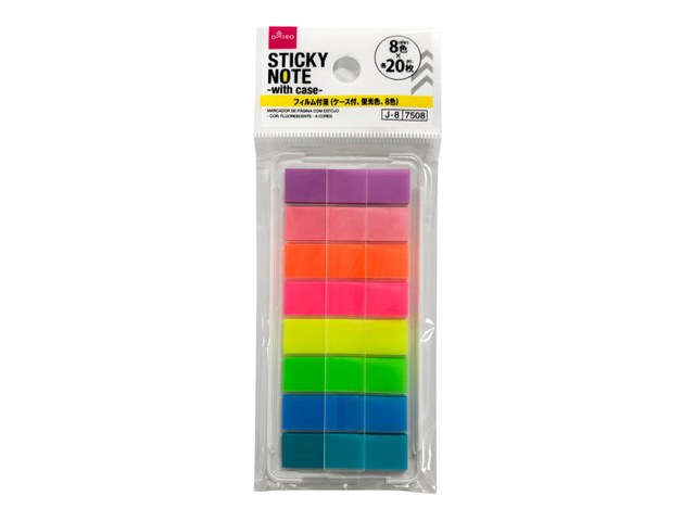 ダイソーのフィルム付箋（ケース付・蛍光8色）（110円）の商品画像
