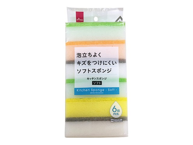 ダイソーのキッチンスポンジ ソフト 6個（110円）の商品画像